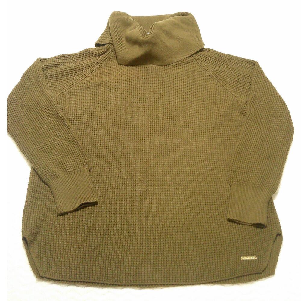 Michael Kors NWT Waffle Knit Cowl Neck Tunic Seater Size Large Taupe Brown